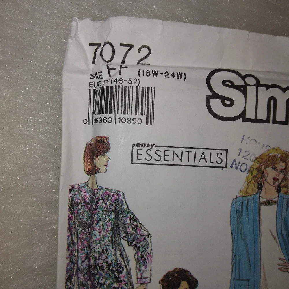 Simplicity 7072  Slim skirt in 2 lengths pants tunic unlined jacket Size 18W-24W